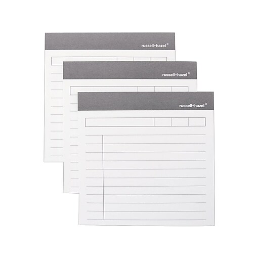 Russell+Hazel Memo Notepad, 4" x 4", Ruled, White/Gray, 50 Sheets/Pad