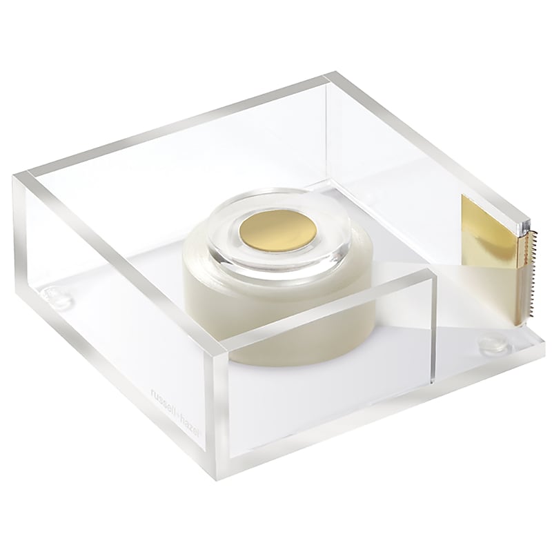Russell+Hazel Bloc Desktop Dispenser, 4" x 1.5", Clear/Gold (32025) image 1