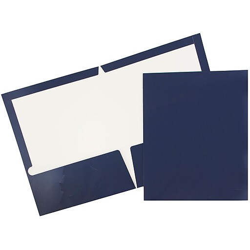 JAM Paper® Laminated Glossy 2 Pocket Presentation Folders, Navy Blue