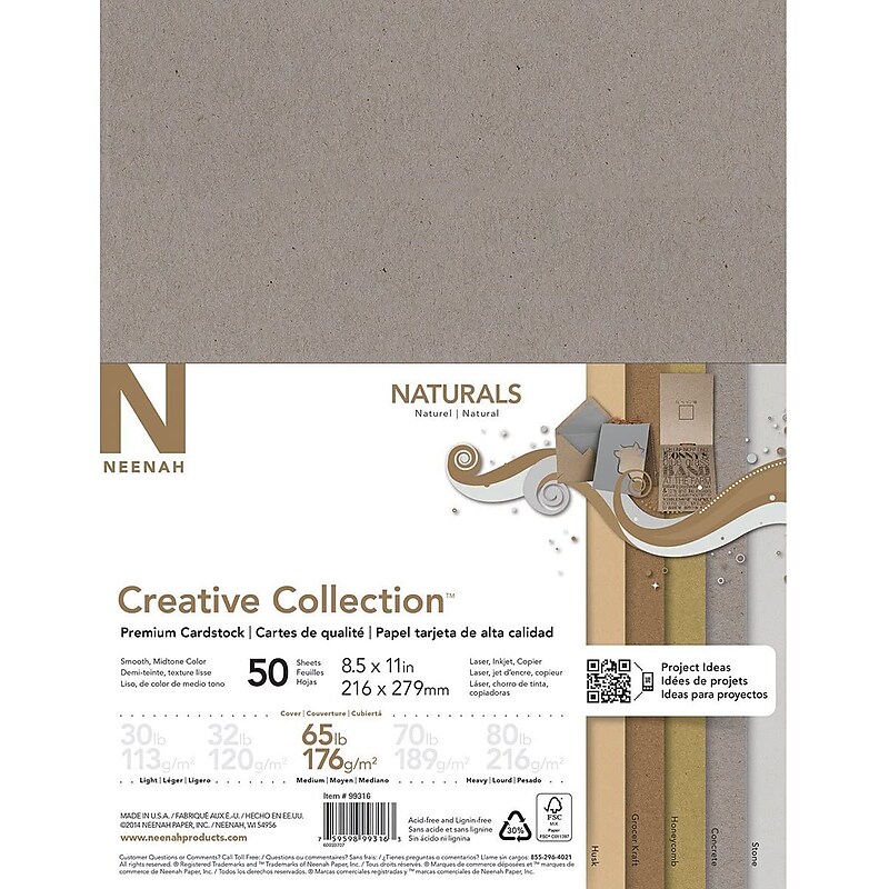 Neenah Paper 65 lb. Cardstock Paper, 8.5" x 11", Naturals Assortment, 50 Sheets/Ream (99316MA) image 1