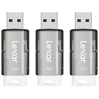 Lexar JumpDrive S60 32GB USB 2.0 Type A Flash Drive, Grey/White, 3/Pack (LJDS60-32GB3NNU)