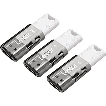 Lexar JumpDrive S60 64GB USB 2.0 Type A Flash Drive, Grey/White, 3/Pack (LJDS60-64GB3NNU)