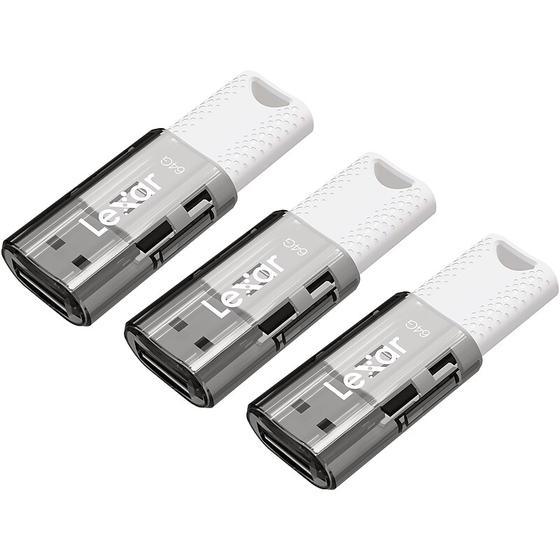 Lexar JumpDrive S60 64GB USB 2.0 Type A Flash Drive, Grey/White, 3/Pack (LJDS60-64GB3NNU) image 1