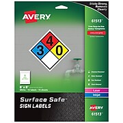 Avery Surface Safe Laser/Inkjet Sign Labels, 8" x 8", White, 1/Sheet, 15 Sheets/Pack (61513)