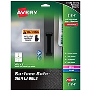 Avery Surface Safe Laser/Inkjet Sign Labels, 5" x 3.5", White, 4/Sheet, 15 Sheets/Pack (61514)