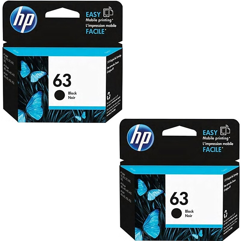 HP 63 Black Standard Yield Ink Cartridges, 2/Pack (T0A53AN-VB) image 1