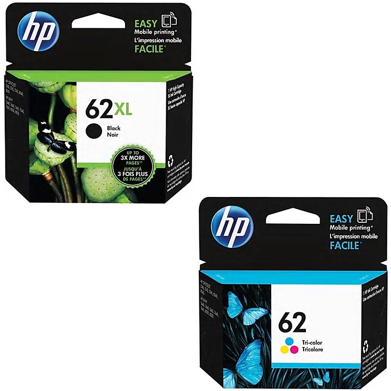 HP 62XL/62 Black High Yield/Tri-Color Standard Yield Ink Cartridge, 2/Pack (N9H67FN-VB) image 1