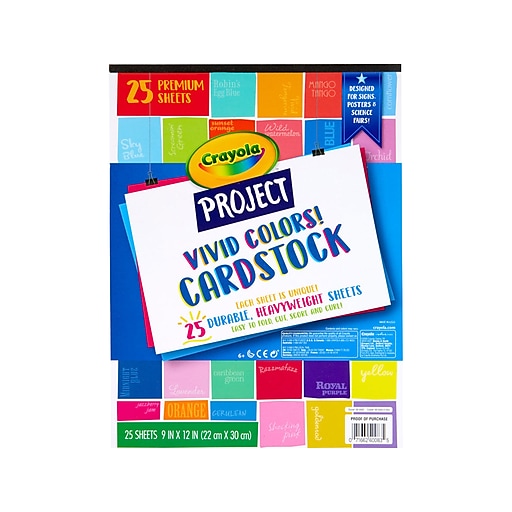 Crayola Project 100 lb. Cardstock Paper, 9 x 12, Vivid Colors, 25  Sheets/Pack (99-0083)