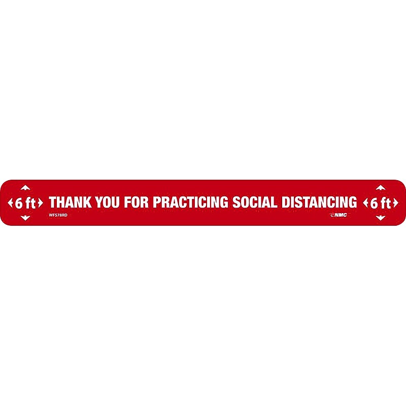 National Marker Walk-On™ Floor Decal, "Thank You for Practicing Social Distancing," 2.25" x 20", Red/White (WFS78RD) image 1