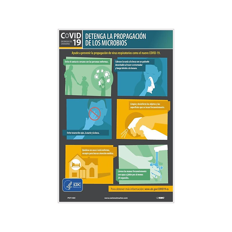 National Marker Vinyl Poster, "COVID-19 Stop the Spread of Germs," 18" x 12", Multicolor (PST140C) image 1