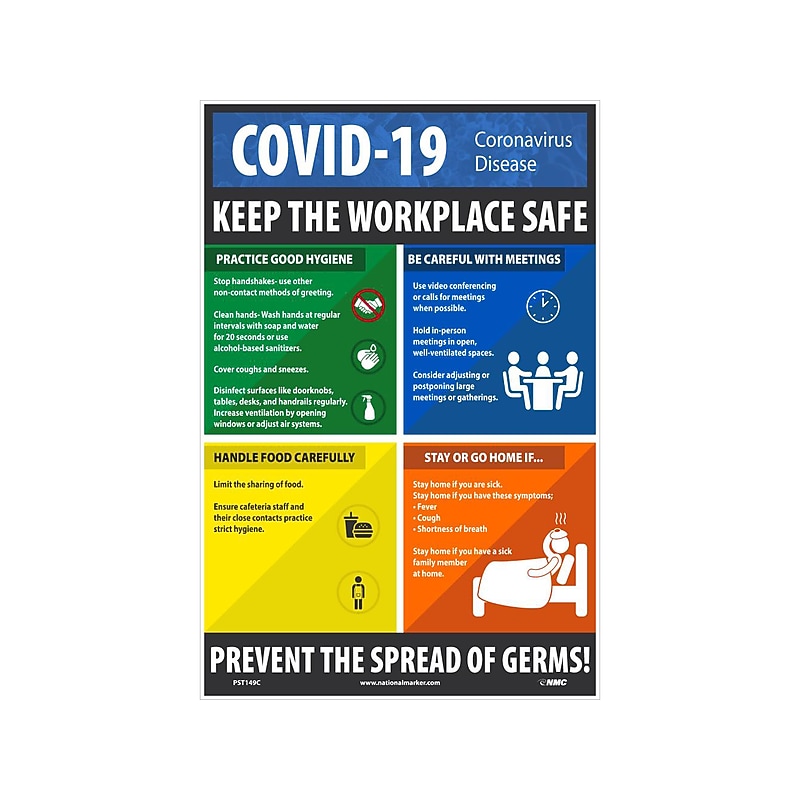 National Marker Vinyl Poster, "COVID-19 Keep the Workplace Safe," 18" x 12", Multicolor (PST149C) image 1