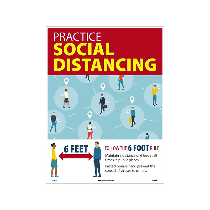 National Marker Poster, "Practice Social Distancing," 24" x 18", Multicolor (PST147) image 1