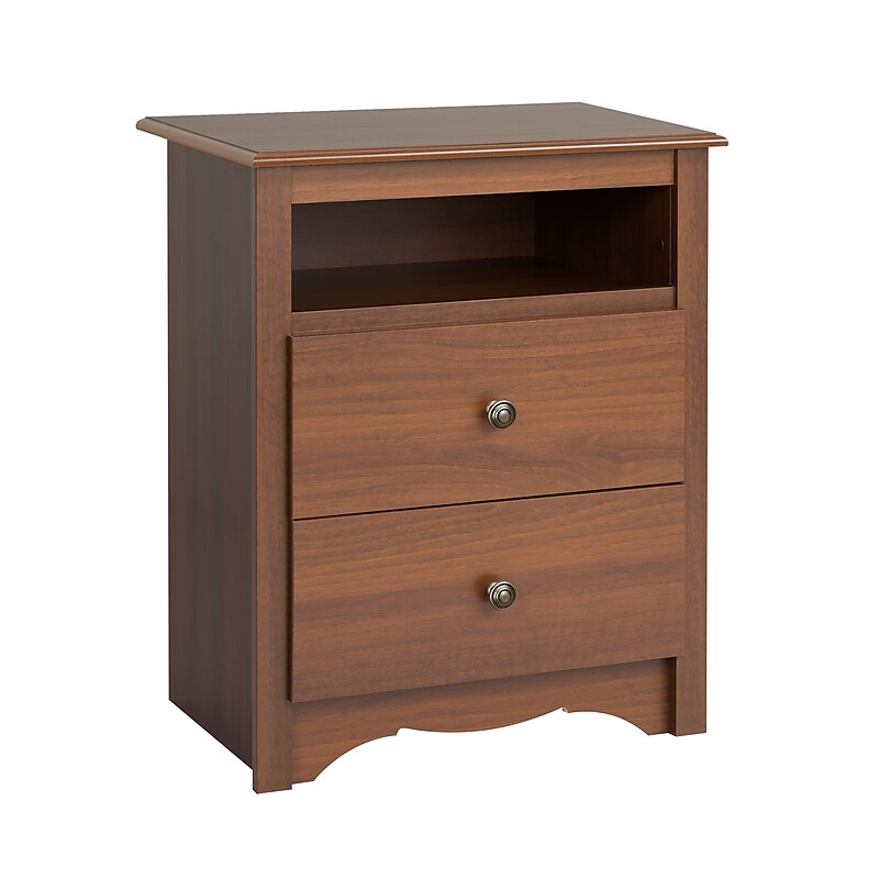 Prepac 28" Monterey Tall 2 Drawer Nightstand With Open Shelf, Cherry image 1