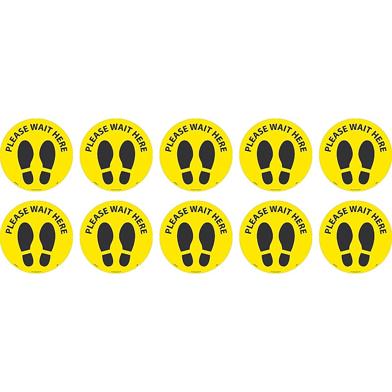 National Marker Walk-On™ Floor Decal, "Please Wait Here," 8", Yellow/Black, 10 (WFS83YL10) image 1