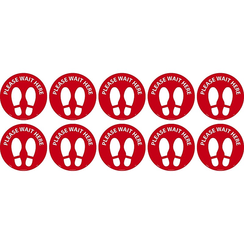 National Marker Walk-On™ Floor Decal, "Please Wait Here," 8", Red/White, 10 (WFS83RD10) image 1