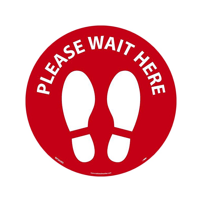 National Marker Walk-On™ Floor Decal, "Please Wait Here," 8", Red/White (WFS83RD) image 1