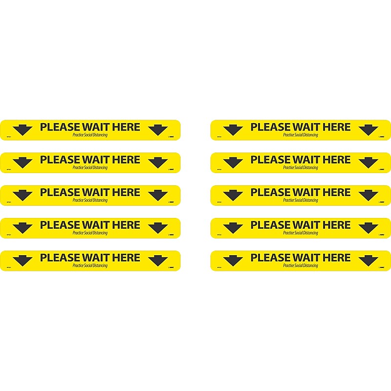National Marker Walk-On™ Floor Decal, "Please Wait Here," 2.25" x 20", Yellow/Black, 10 (WFS8110) image 1