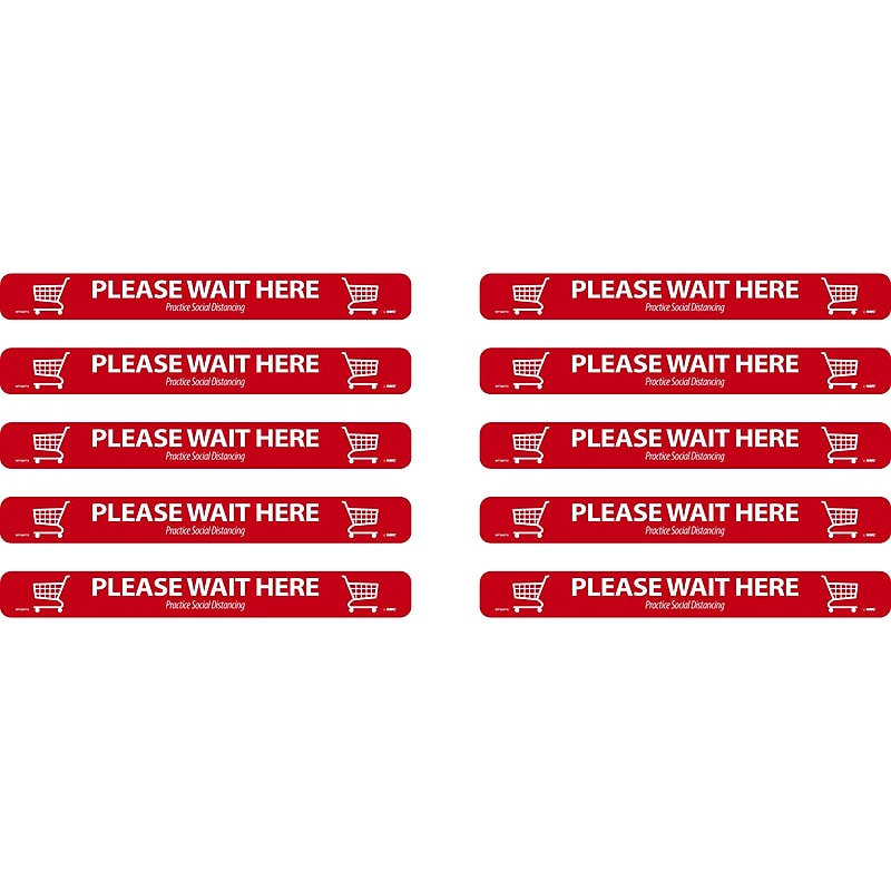 National Marker TexWalk® Floor Decal, "Please Wait Here," 2.25" x 20", Red/White, 10 (WFS80TX10) image 1