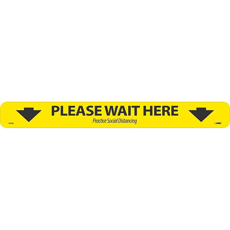 National Marker Walk-On™ Floor Decal, "Please Wait Here," 2.25" x 20", Yellow/Black (WFS81) image 1
