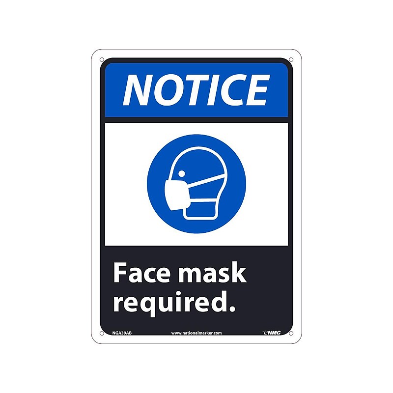 National Marker Wall Sign, "Notice: Face Mask Required," Aluminum, 14" x 10", Blue/White/Black (NGA39AB) image 1