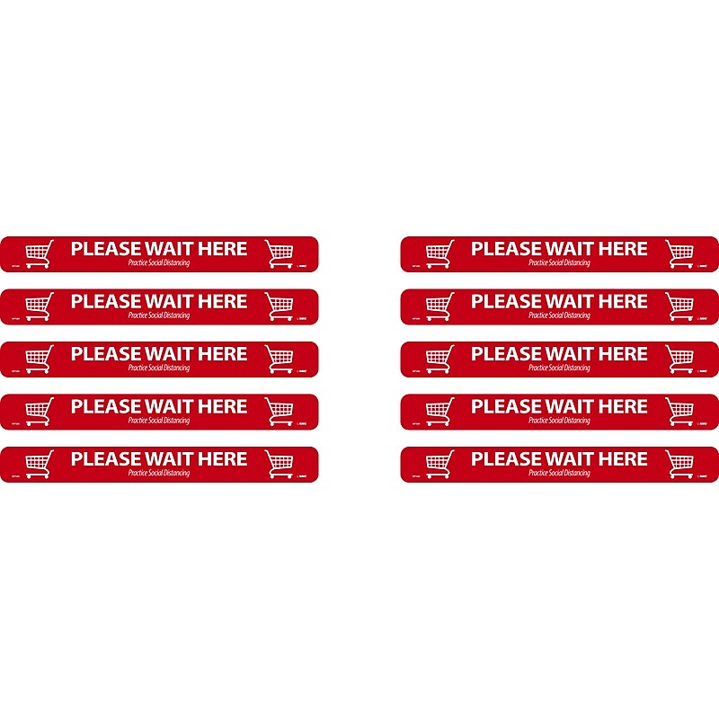 National Marker Walk-On™ Floor Decal, "Please Wait Here," 2.25" x 20", Red/White, 10 (WFS8010) image 1