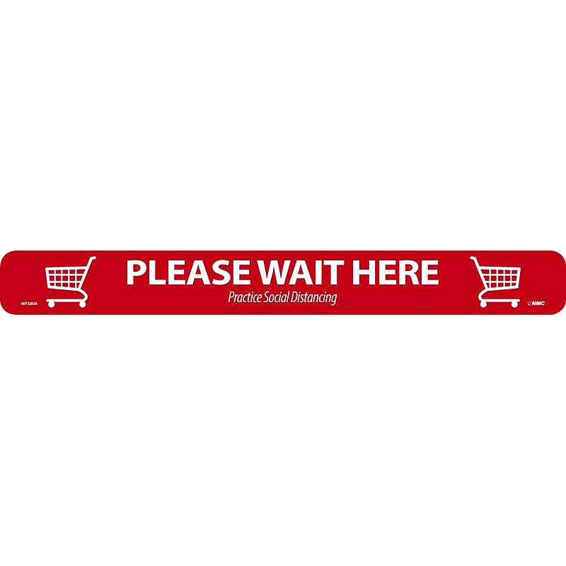 National Marker Temp-Step™ Floor Decal, "Please Wait Here," 2.25" x 20", Red/White (WFS80A) image 1