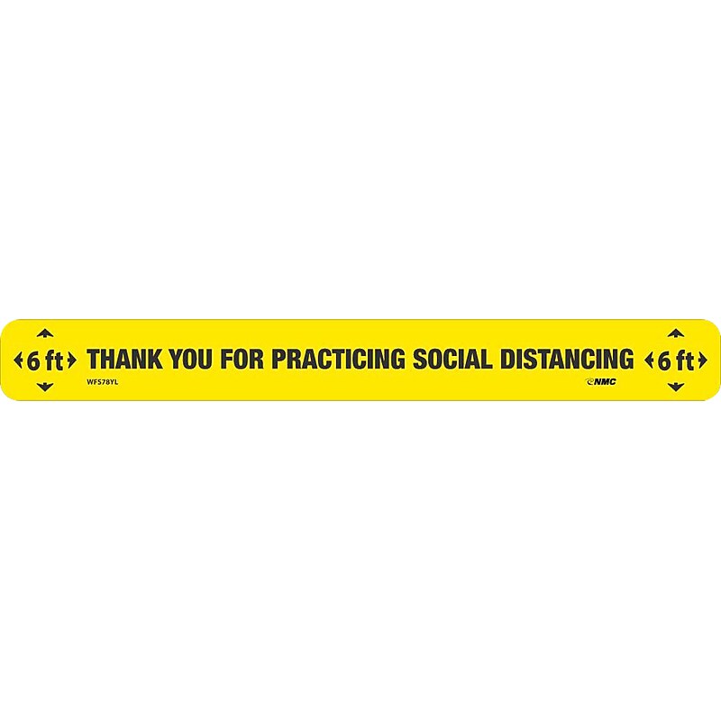 National Marker Walk-On™ Floor Decal, "Thank You for Practicing Social Distancing," 2.25" x 20", Yellow/Black (WFS78YL) image 1