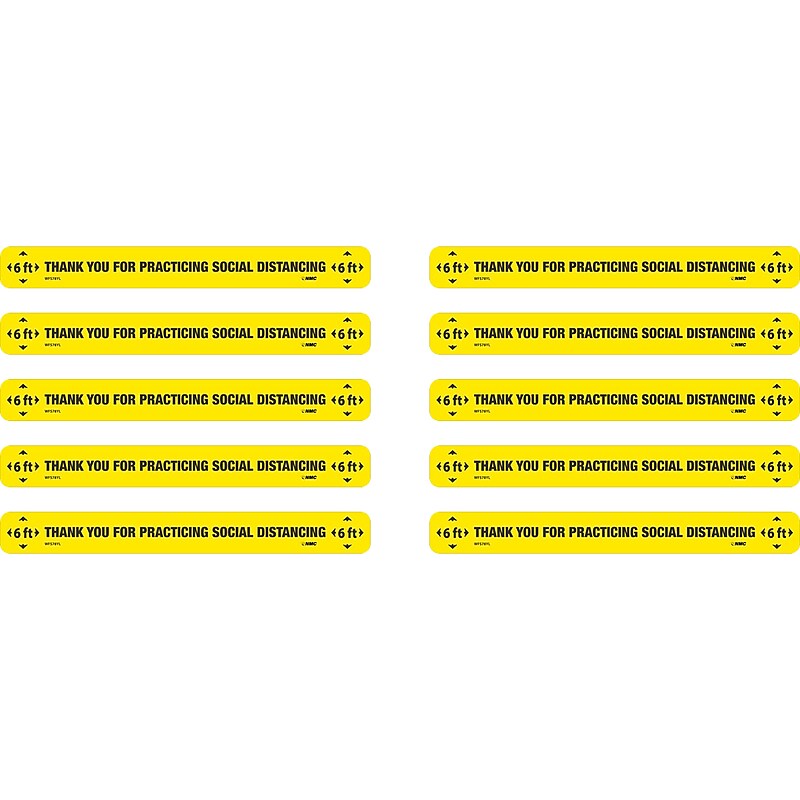 National Marker Walk-On™ Floor Decal, "Thank You for Practicing Social Distancing," 2.25" x 20", Yellow/Black, 10 (WFS78YL10) image 1