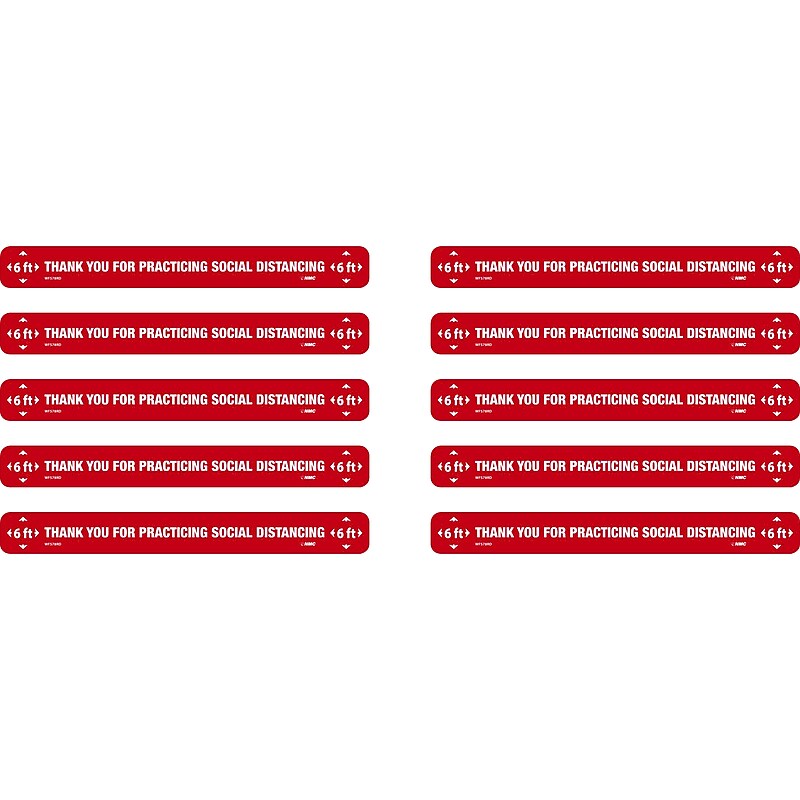 National Marker Walk-On™ Floor Decal, "Thank You for Practicing Social Distancing," 2.25" x 20", Red/White, 10 (WFS78RD10) image 1