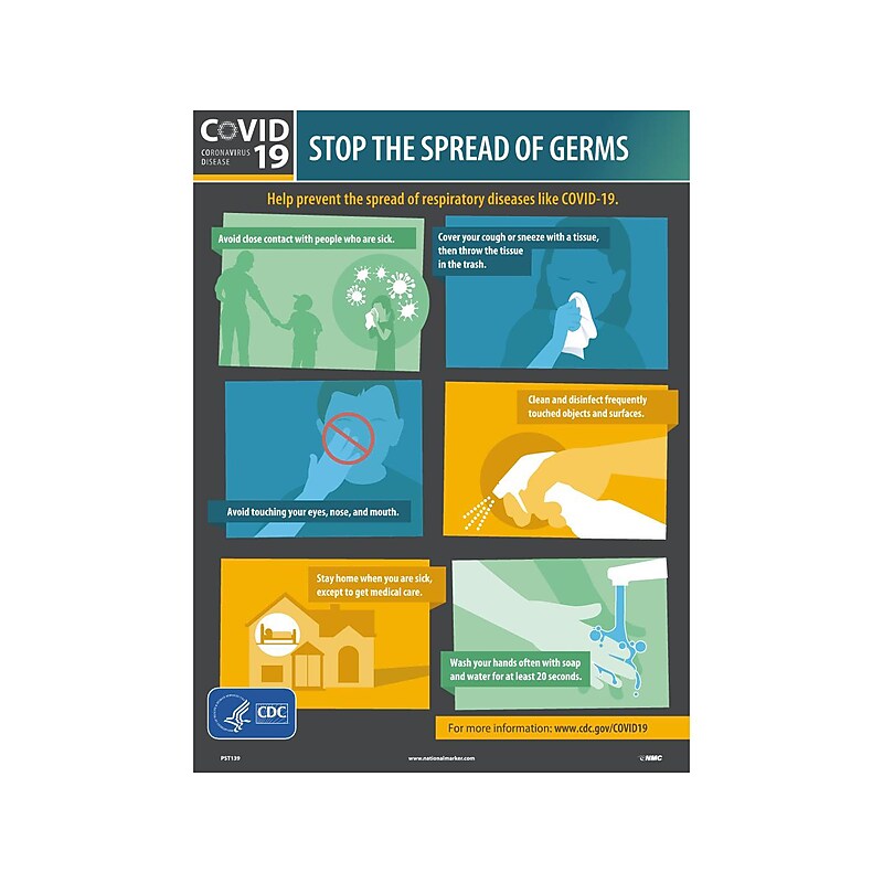 National Marker Poster, "COVID 19 Stop the Spread of Germs," 24" x 18", Multicolor (PST139) image 1