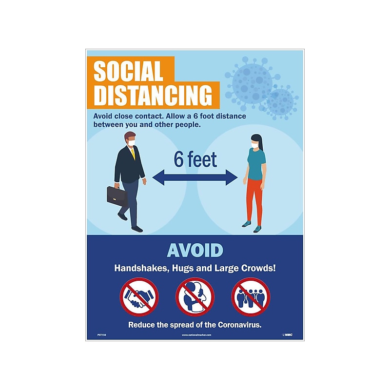 National Marker Poster, "Social Distancing," 24" x 18", Blue/Orange (PST150) image 1