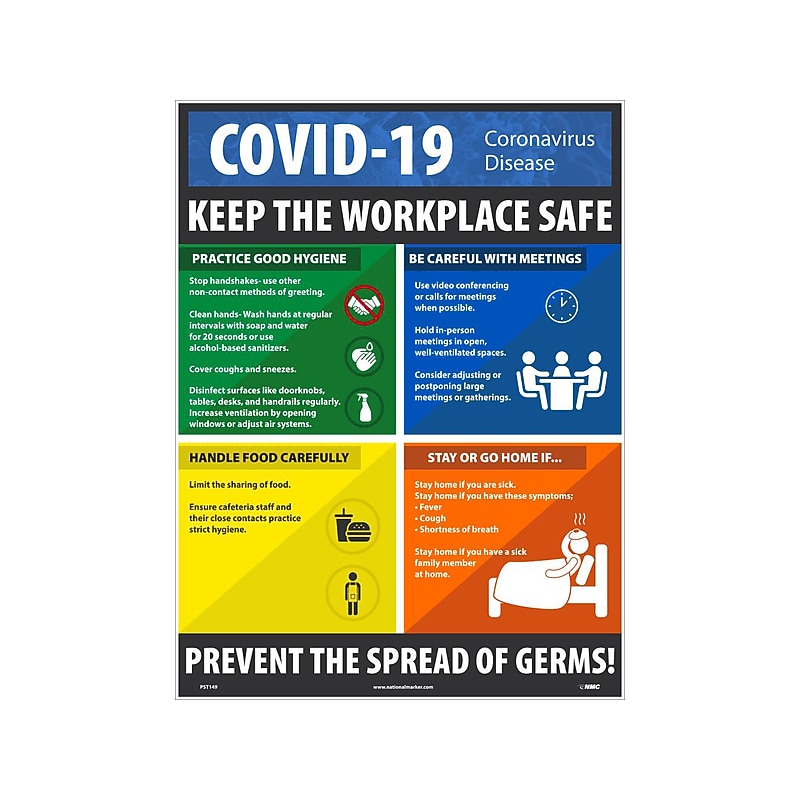 National Marker Poster, "COVID-19 Keep the Workplace Safe," 24" x 18", Multicolor (PST149) image 1