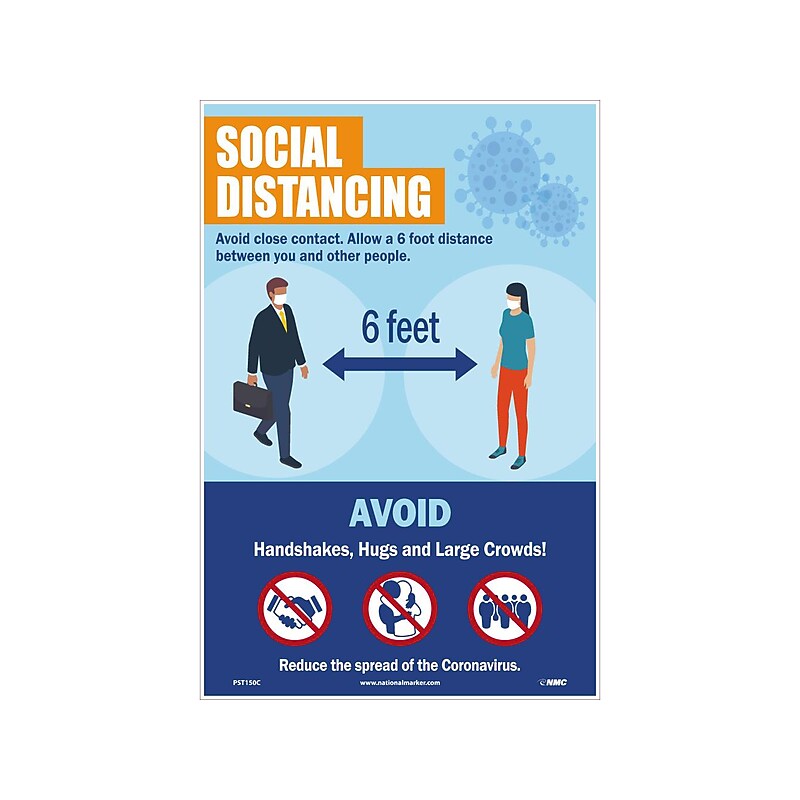 National Marker Vinyl Poster, "Social Distancing," 18" x 12", Blue/Orange (PST150C) image 1