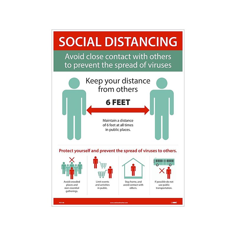 National Marker Poster, "Social Distancing," 24" x 18", Red/Green/White (PST148) image 1