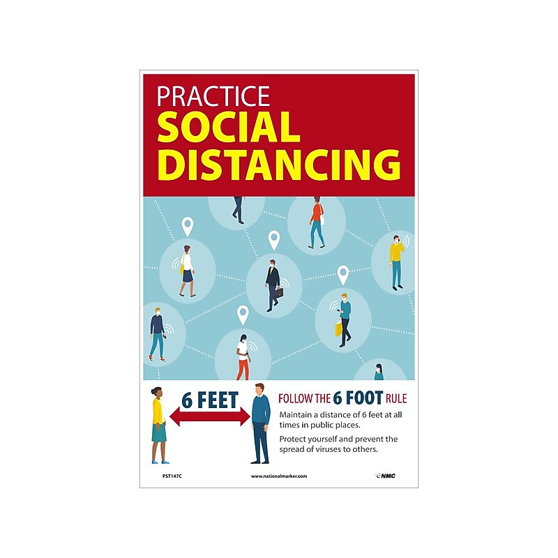 National Marker Vinyl Poster, "Practice Social Distancing," 18" x 12", Multicolor (PST147C) image 1