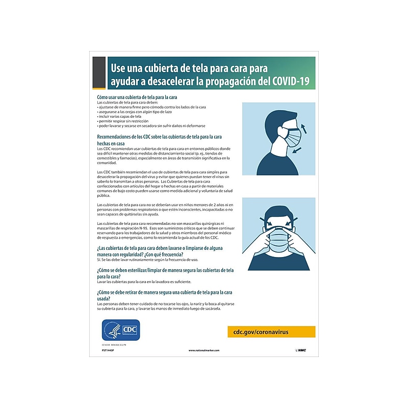 National Marker Poster, "Use of Cloth Face Coverings to Help Slow the Spread of COVID-19," 24" x 18", Multicolor (PST144SP) image 1