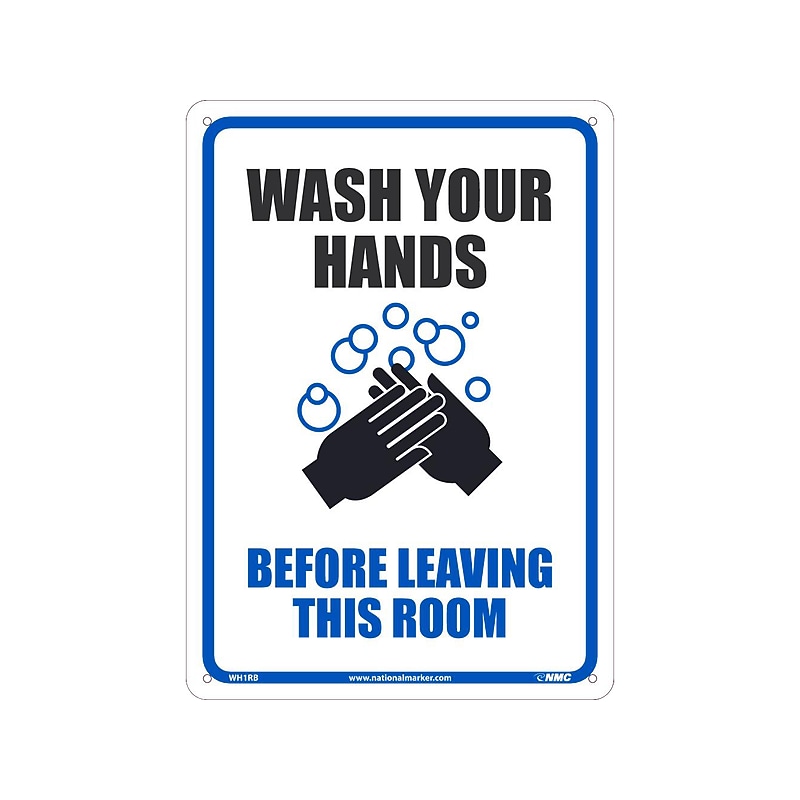 National Marker Wall Sign, "Wash Your Hands Before Entering This Room," Plastic, 14" x 10", White/Blue/Black (WH1RB) image 1