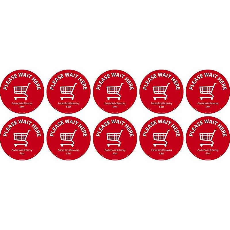 National Marker TexWalk® Floor Decal, "Please Wait Here," 8", Red/White, 10 (WFS82TX10) image 1
