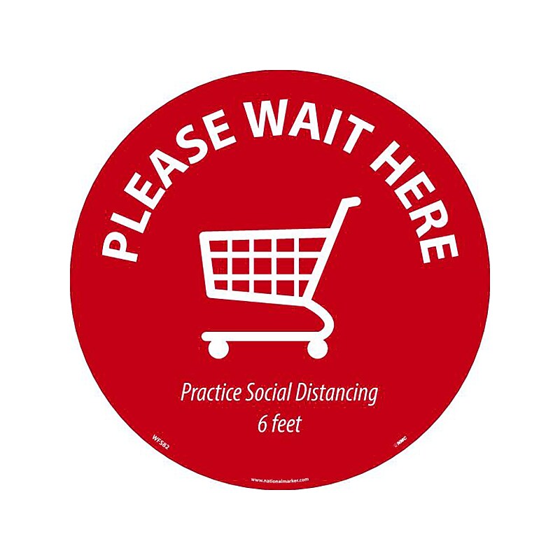 National Marker Walk-On™ Floor Decal, "Please Wait Here," 8", Red/White (WFS82) image 1