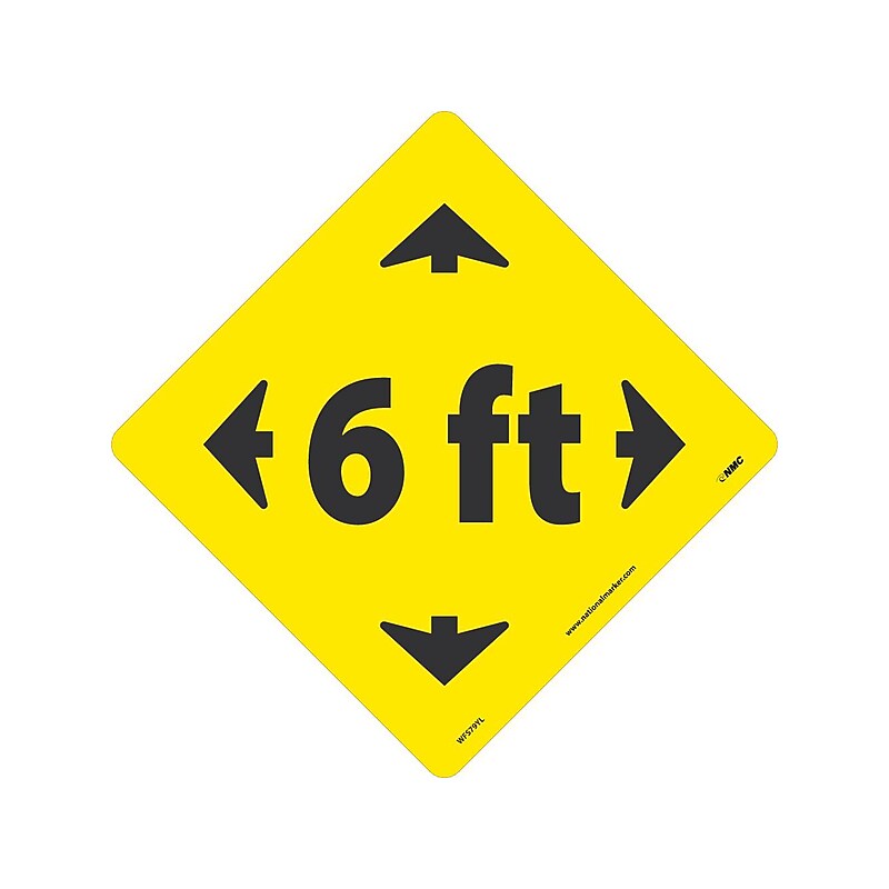 National Marker Walk-On™ Floor Decal, "6 Ft," 12" x 12", Yellow (WFS79YL) image 1