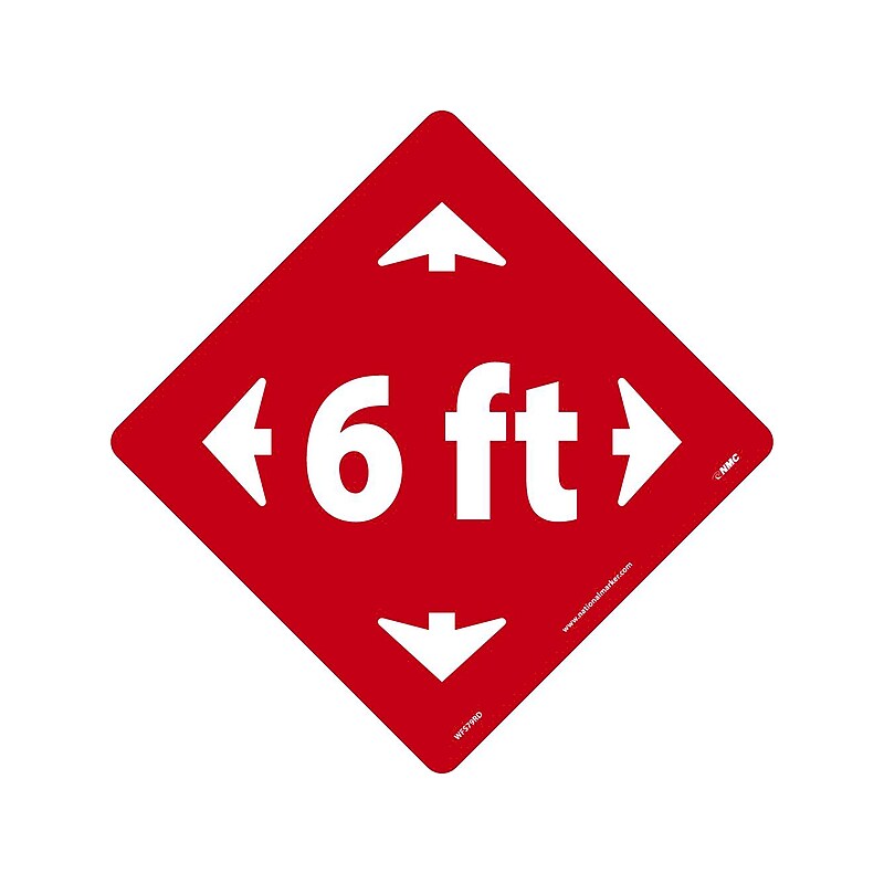 National Marker Walk-On™ Floor Decal, "6 Ft," 12" x 12", Red (WFS79RD) image 1