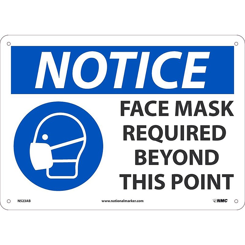 National Marker Wall Sign, "Notice: Face Mask Required Beyond This Point," Aluminum, 10" x 14", Blue/White (N523AB) image 1