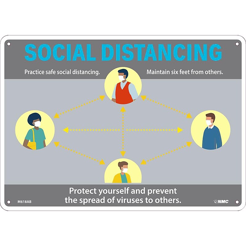 National Marker Wall Sign, "Social Distancing," Aluminum, 10" x 14", Gray/Blue/Yellow (M618AB) image 1