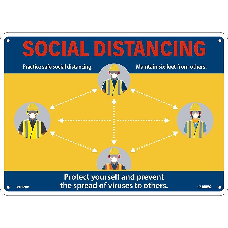National Marker Wall Sign, "Social Distancing," Aluminum, 10" x 14", Yellow/Blue (M617AB) image 1