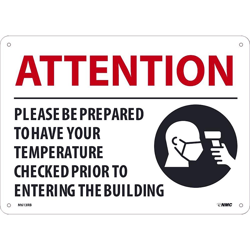 National Marker Wall Sign, "Please Be Prepared to Have Your Temperature Checked," Plastic, 10" x 14", White/Red (M613RB) image 1