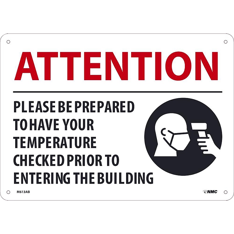 National Marker Wall Sign, "Please Be Prepared to Have Your Temperature Checked," Aluminum, 10" x 14", White/Red (M613AB) image 1