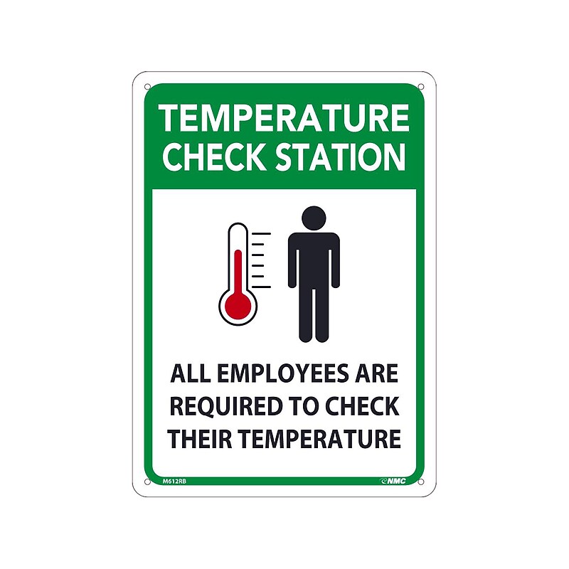 National Marker Wall Sign, "Temperature Check Station," Plastic, 14" x 10", Green/White/Black (M612RB) image 1