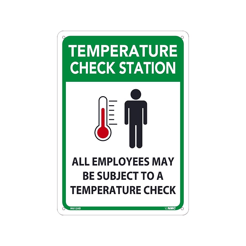 National Marker Wall Sign, "Temperature Check Station," Aluminum, 14" x 10", Green/White/Black (M612AB) image 1