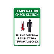 National Marker Wall Sign, "Temperature Check Station," Aluminum, 14" x 10", Green/White/Black (M612AB)