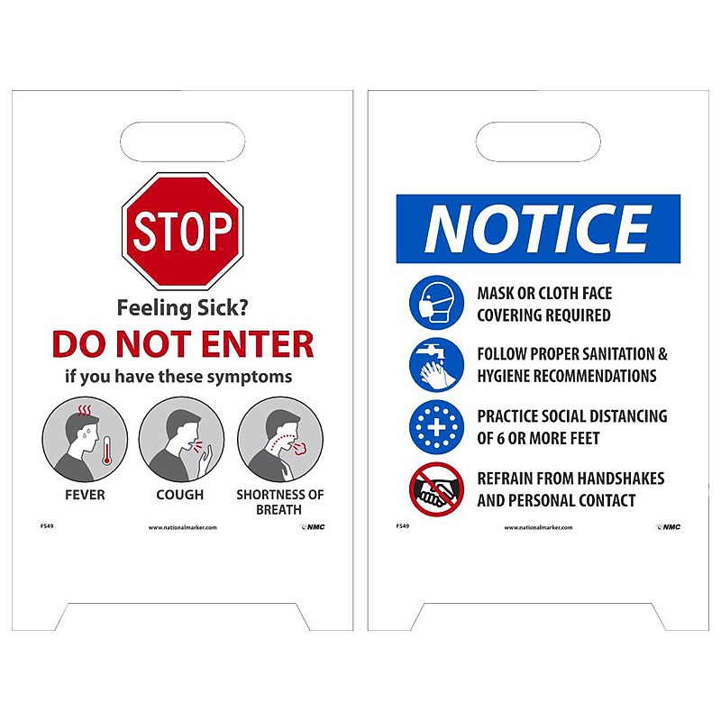 National Marker Double-Sided A-Frame Sign, "Feeling Sick? Do Not Enter," 19" x 19", Multicolor (FS49) image 1